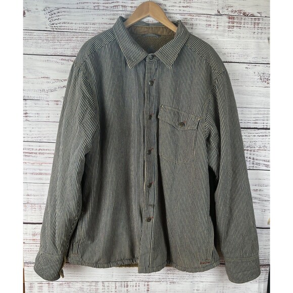 Kavu Sherpa Lined Hickory Railroad Stripe Chore Coat XXL Workwear Shirt Jacket - Picture 1 of 15
